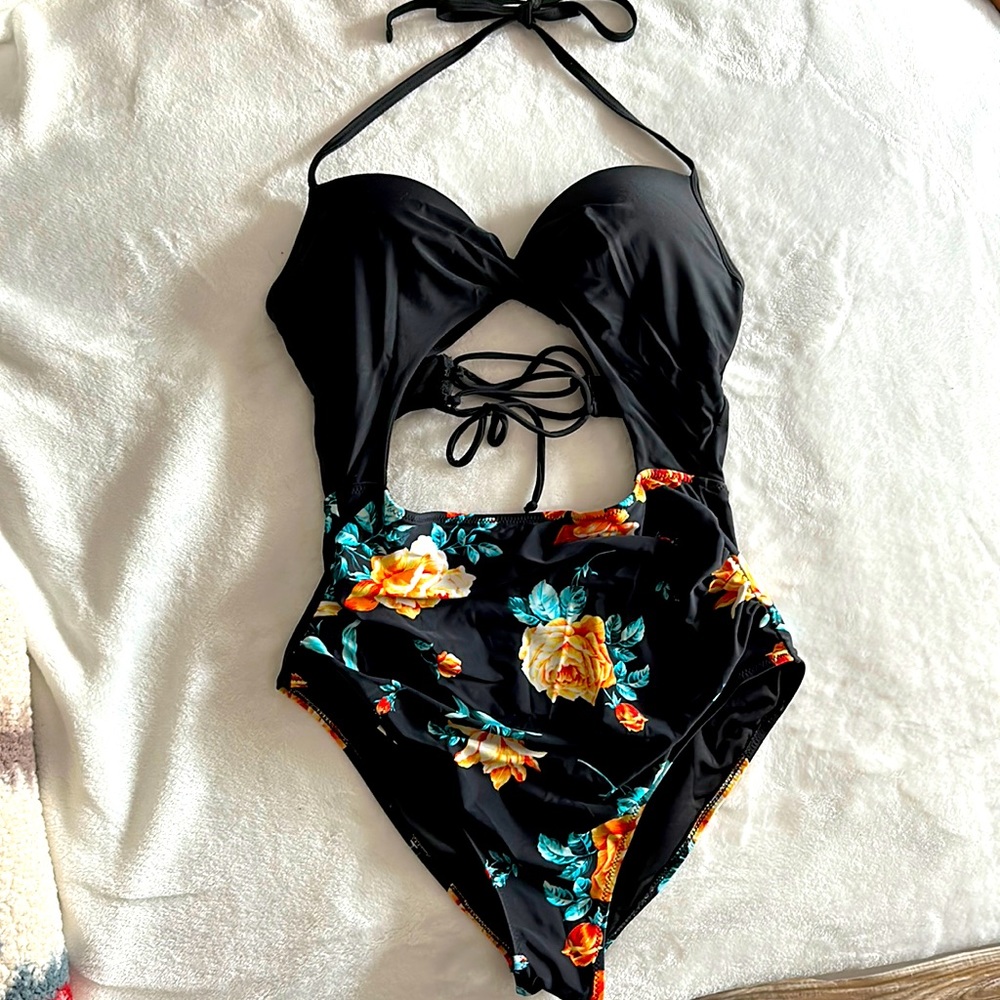 Cupshe one piece cutout with lace up back